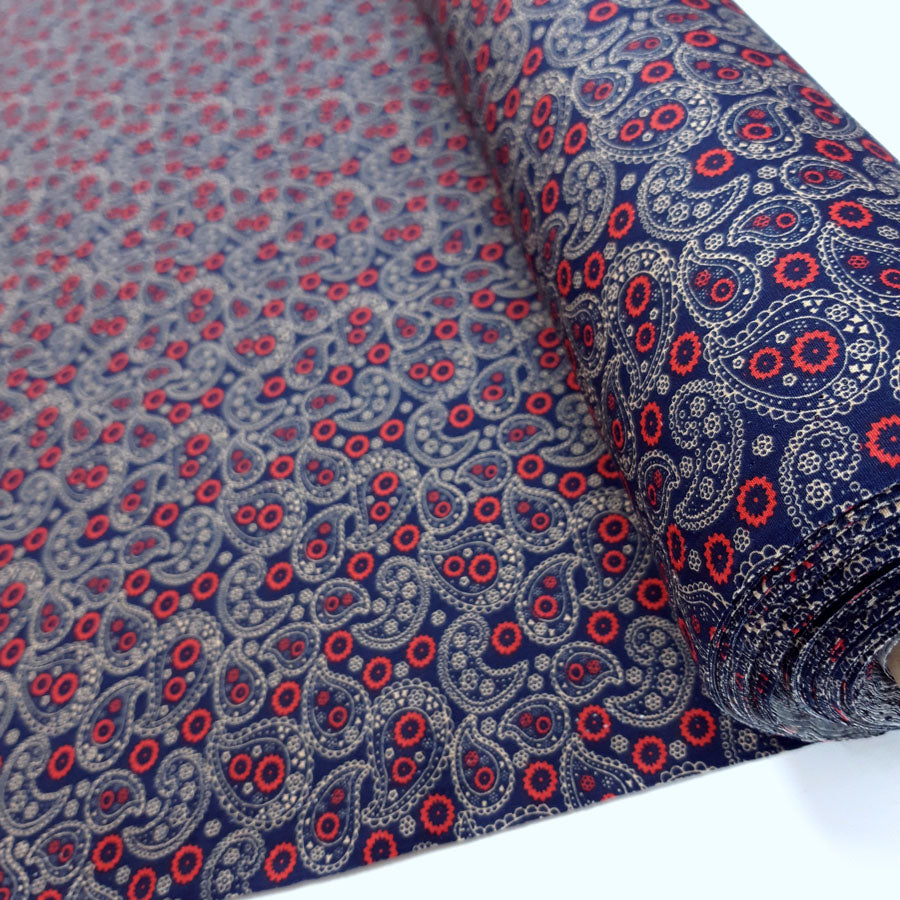 Poplin Prints - Paisley - Navy