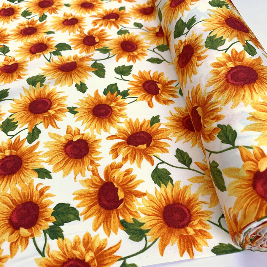 Poplin Print - Sunflowers - Ivory