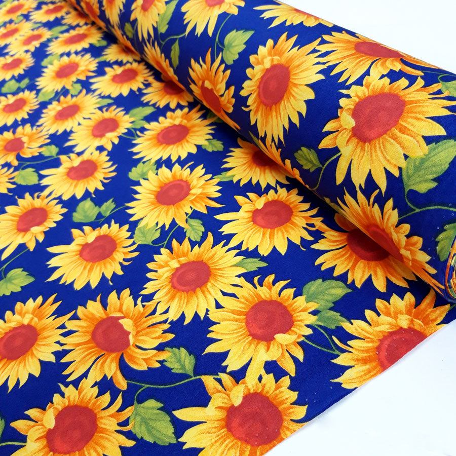 Poplin Print - Sunflowers - Royal