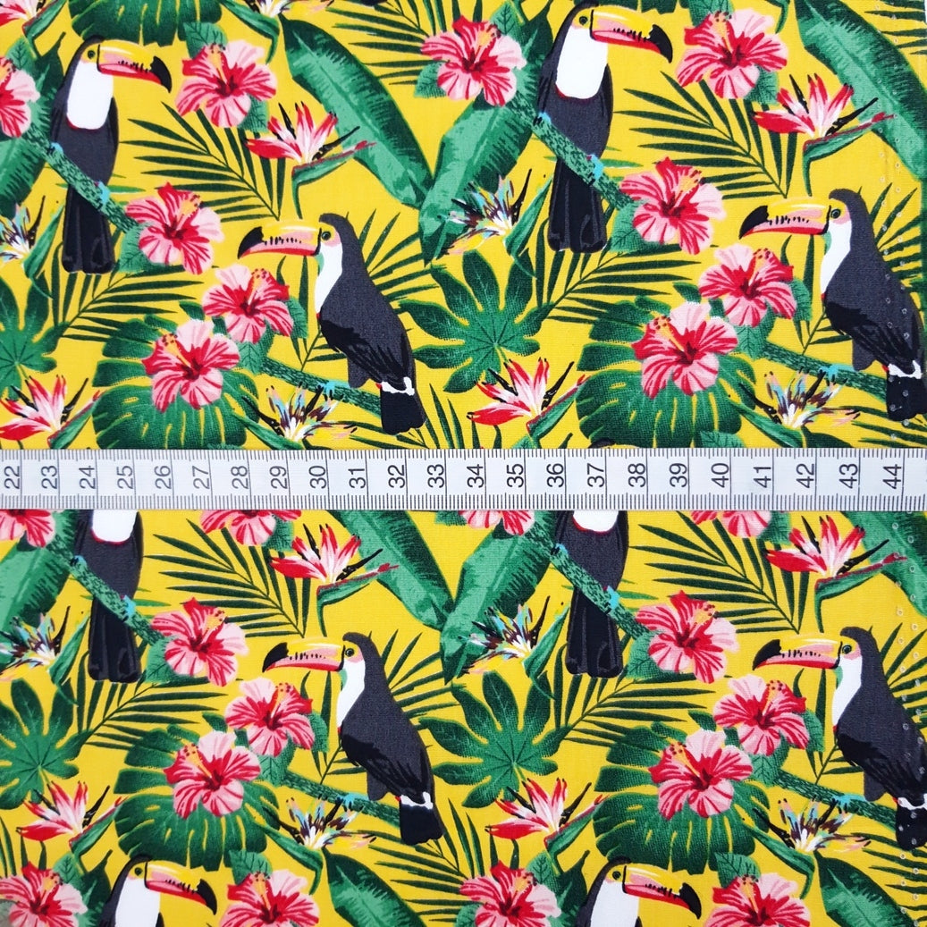 Poplin Print - Tropical Toucans - Mustard