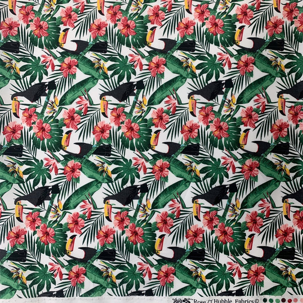 Poplin Prints Tropical Toucans White Pattern