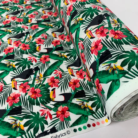 Poplin Prints Tropical Toucans White Roll