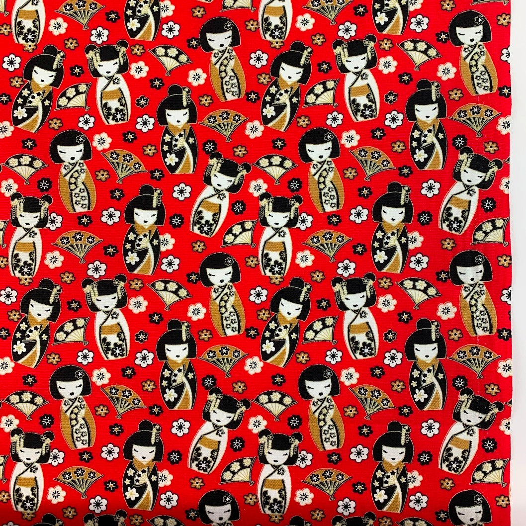 Poplin Print - Turning Japanese - Red