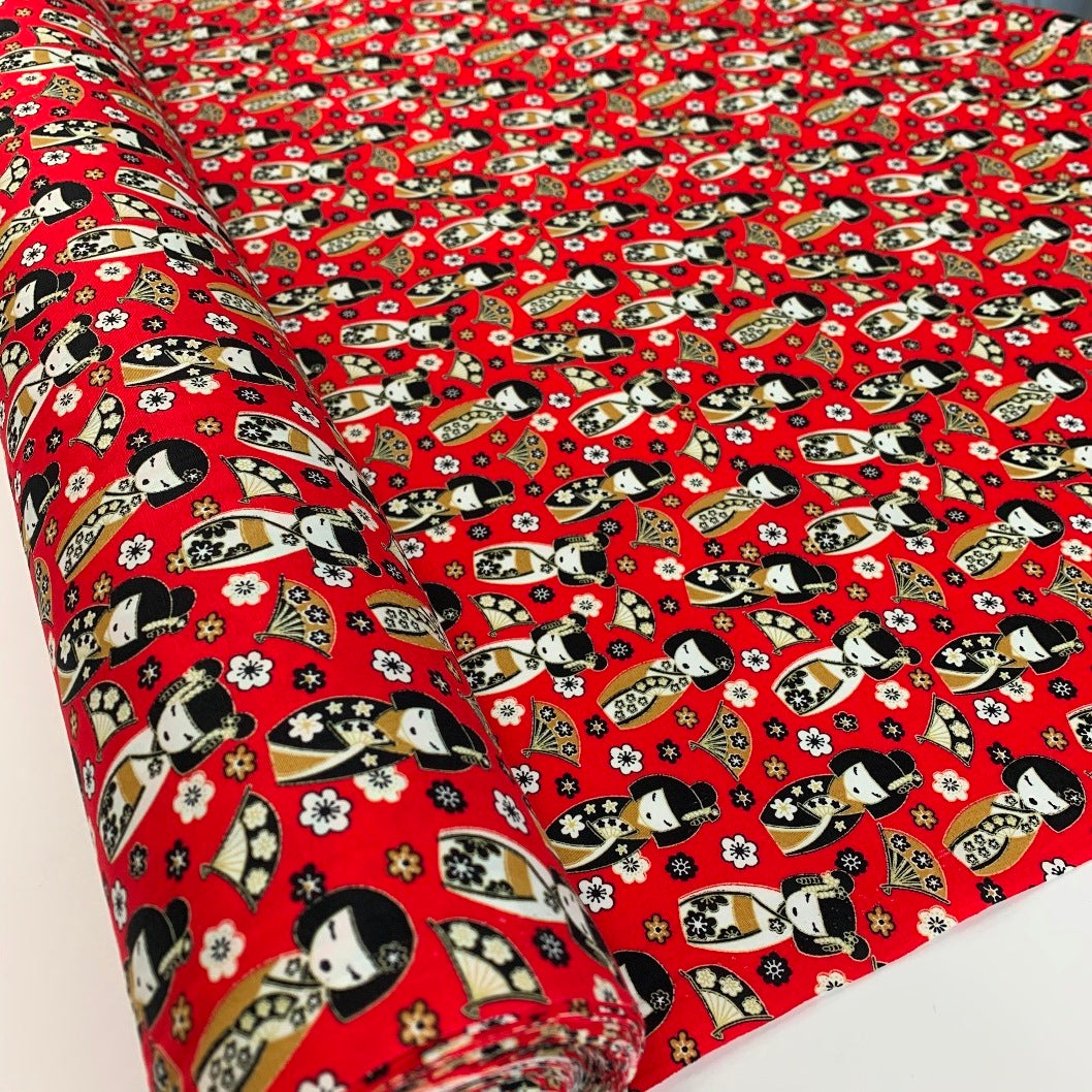 Poplin Print - Turning Japanese - Red