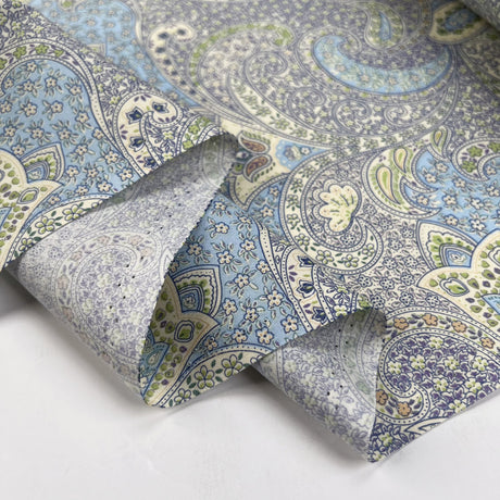 Poplin Print Bonnie Paisley Blue Floral Cotton Woven Dress Fabric Fold