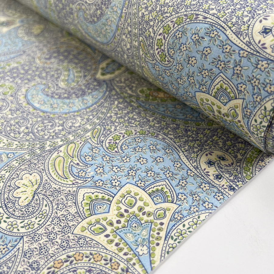 Poplin Print Bonnie Paisley Blue Floral Cotton Woven Dress Fabric Roll
