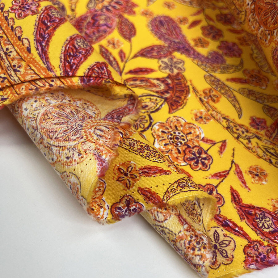 Poplin Styles Festival Of Paisley Sun Orange Floral Cotton Dress Fabric Fold