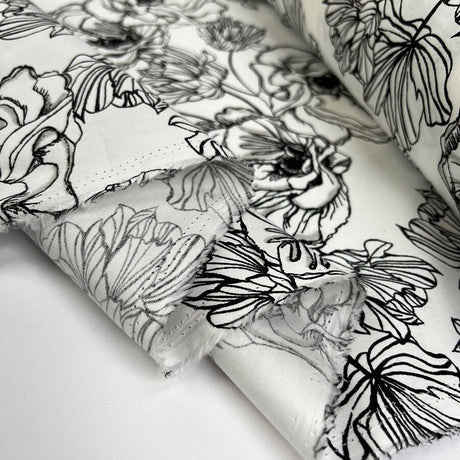 Poplin Styles Line Garden Black White Cotton Floral Dress Fabric Fold
