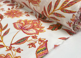 Poplin Styles Lotus Carnivals White Orange Floral Cotton Dress Fabric Roll
