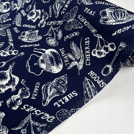 Poplin Styles Souveniers Navy Blue Abstract Shell Print Cotton Dress Fabric Roll