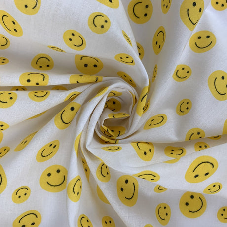 Pretty Polly All Smiles White Yellow Smiley Faces On A White Ground Swirl