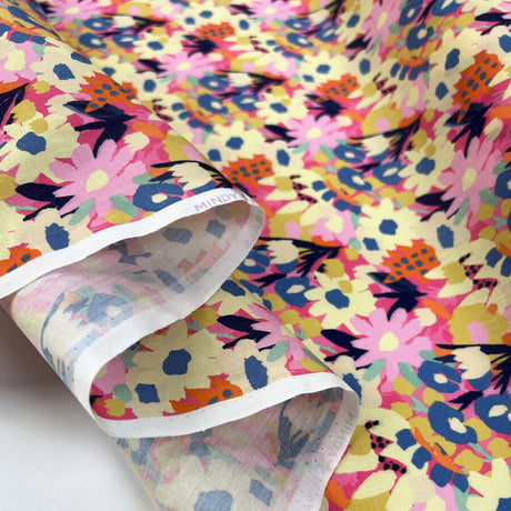 Pretty Polly Bloomburst Polyester Cotton Pink Multicoloured Floral Dress Fabric Fold