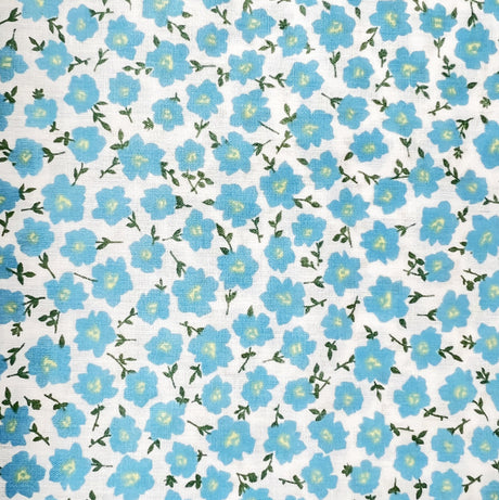 Pretty Polly Cotton Polyester Floral Print Fabric Blue Full