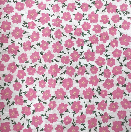 Pretty Polly Cotton Polyester Floral Print Fabric Pink Clematis Full