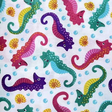 Pretty Polly Cotton Polyester Print Fabric Seahorses Full