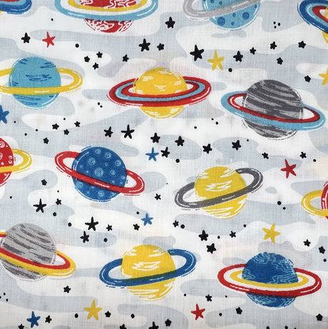 Pretty Polly Cotton Polyester Space Print Fabric Saturn In Colour Full