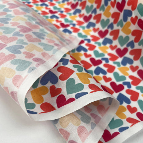 Pretty Polly Happy Hearts Polyester Cotton White Multicoloured Dress Fabric Fold