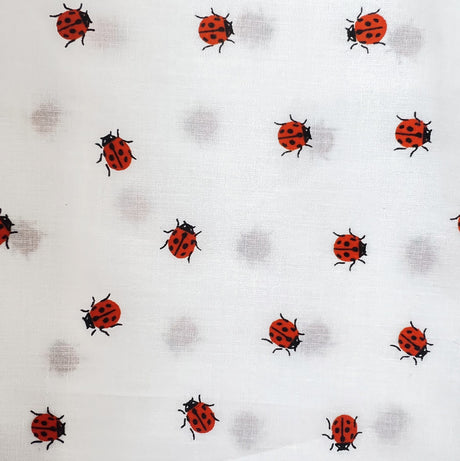 Pretty Polly White Cotton Polyester Print Fabric Ladybirds Full
