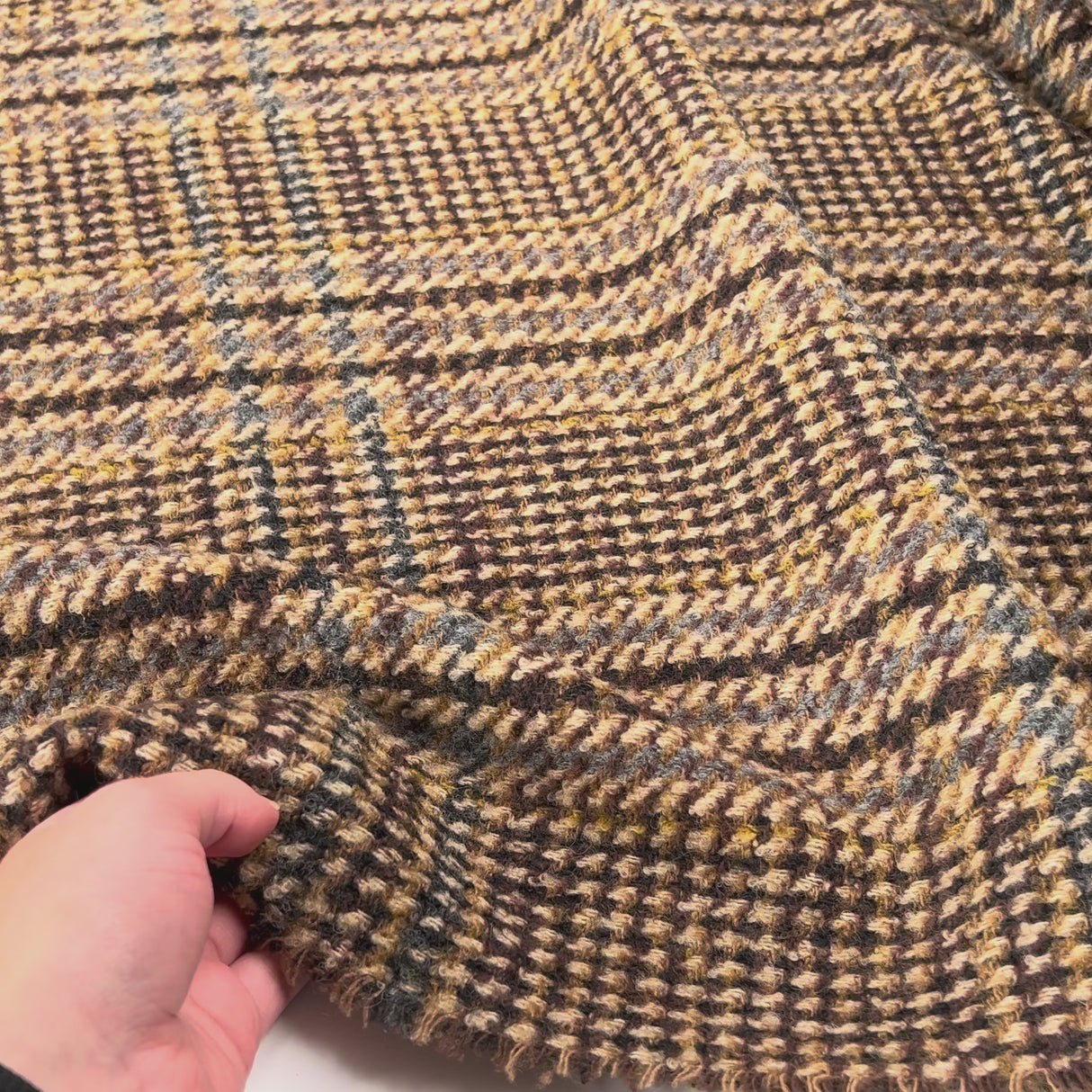 Humpty Polyester Wool Acrylic Brown Houndstooth Check Coating Fabric Video