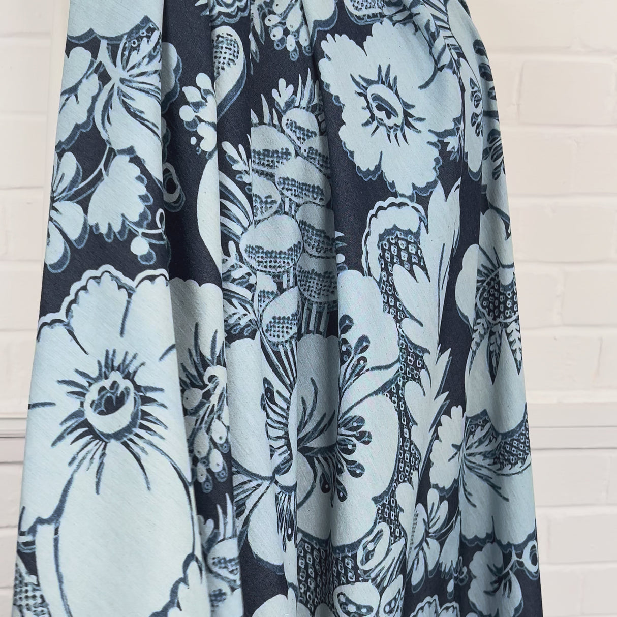 Ex Designer Denim Cotton Blue Large Floral Print Italian Toscana Video