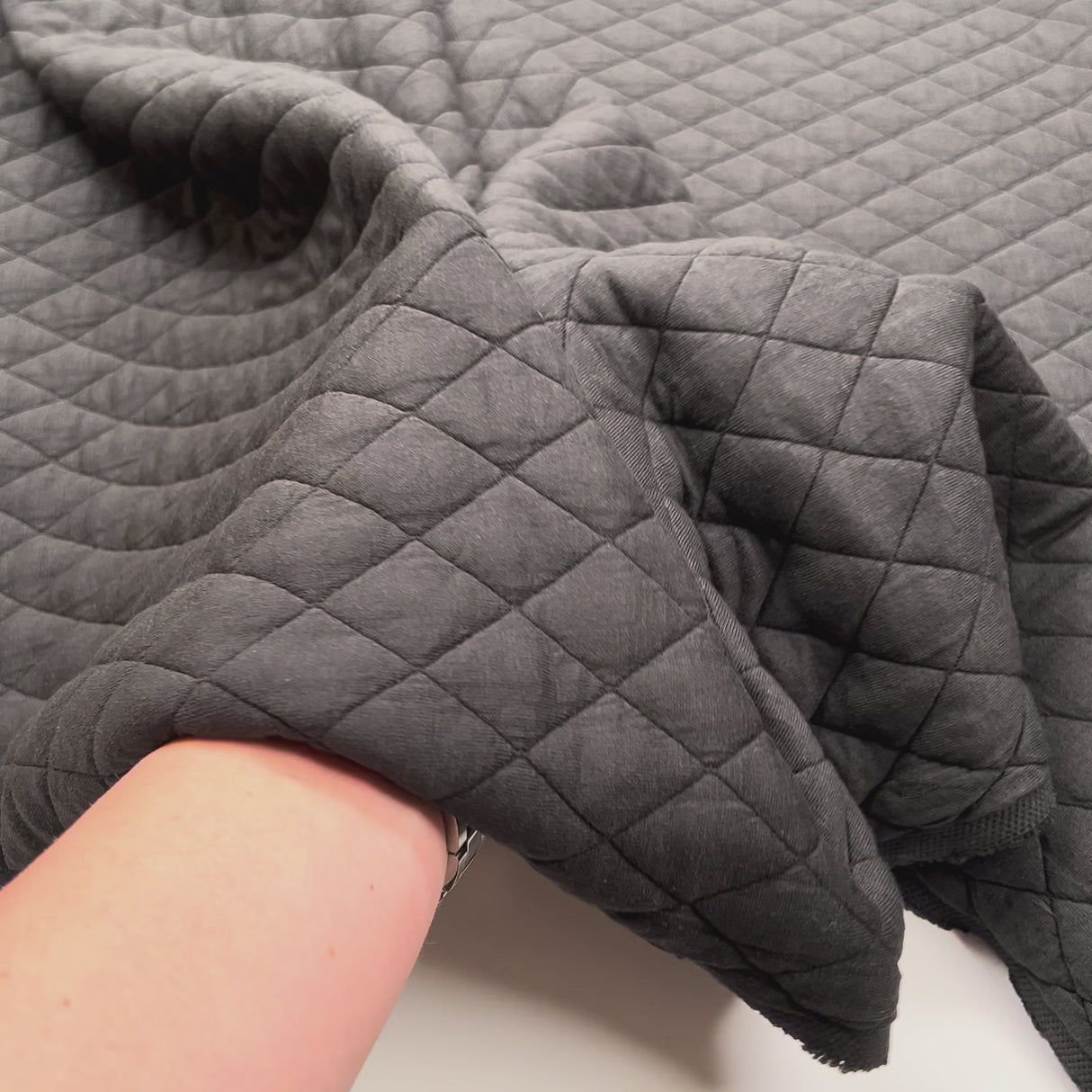 Urban Quilted Jersey Black Polyester Viscose Elastane Knitted Diamond Quilt Fabric Video