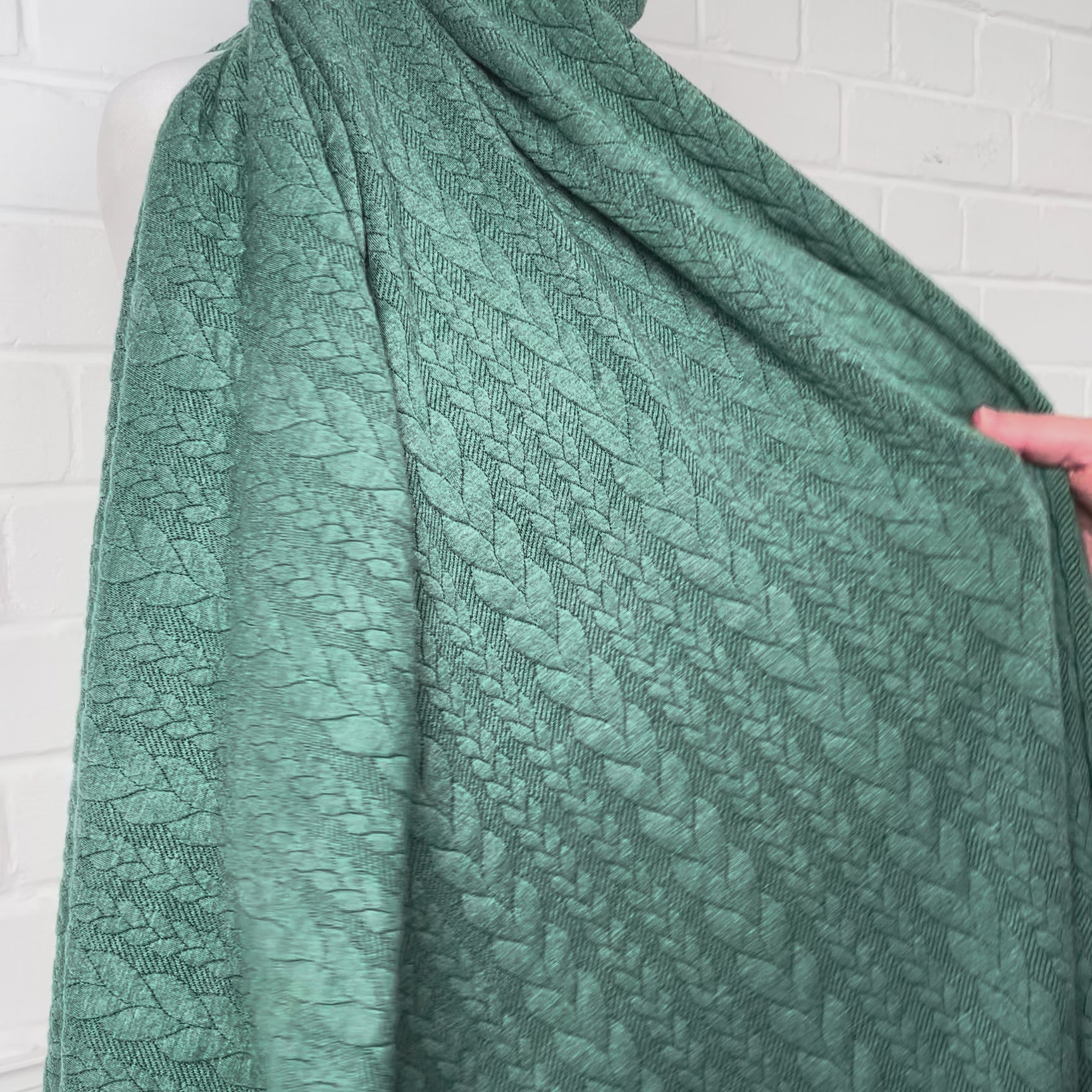 Cable Jersey Green Marl Polyester Viscosea Elastane Rope Double Knit Fabric Video