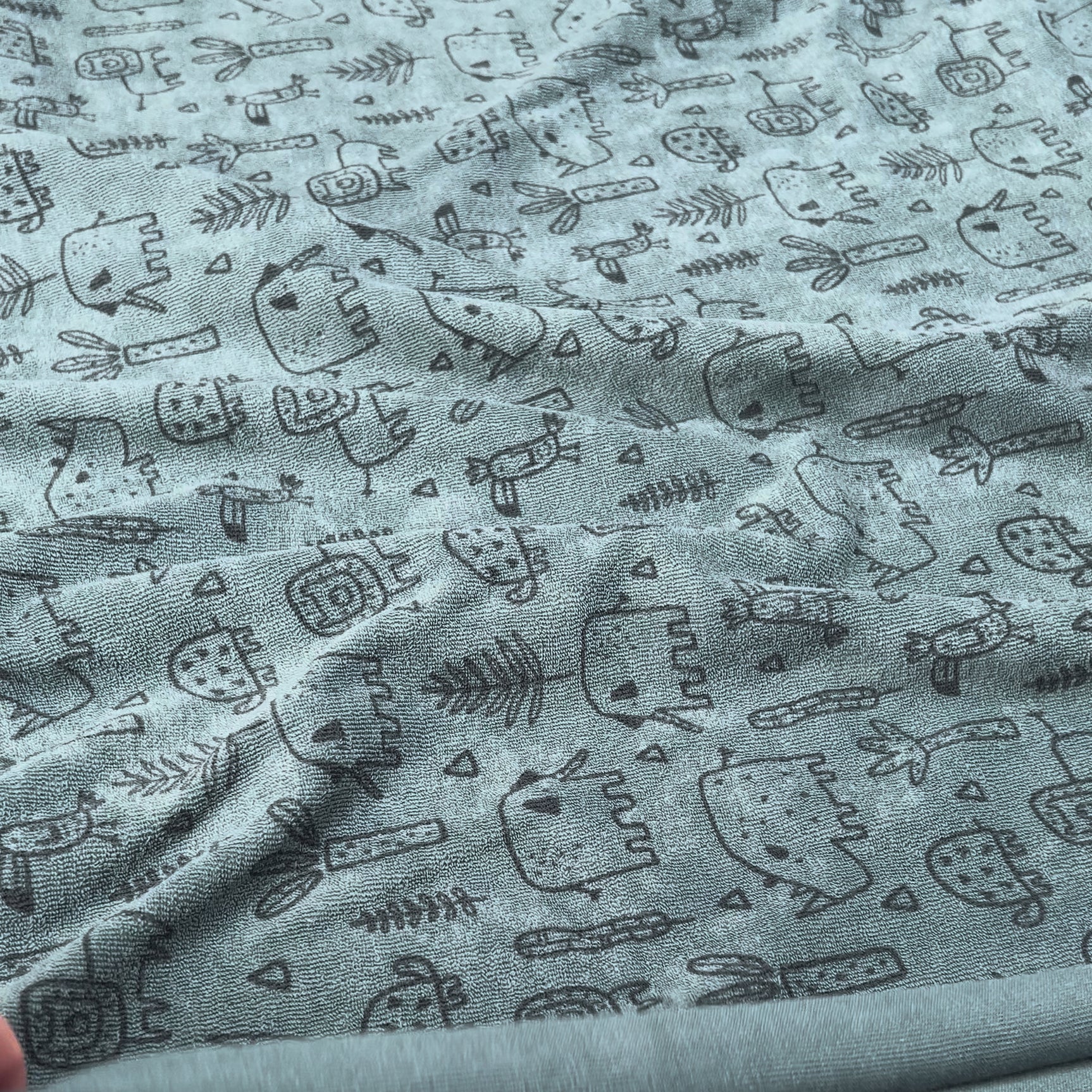 Towelling Animal Friends Blue Cotton Polyester Jersey Fabric Video