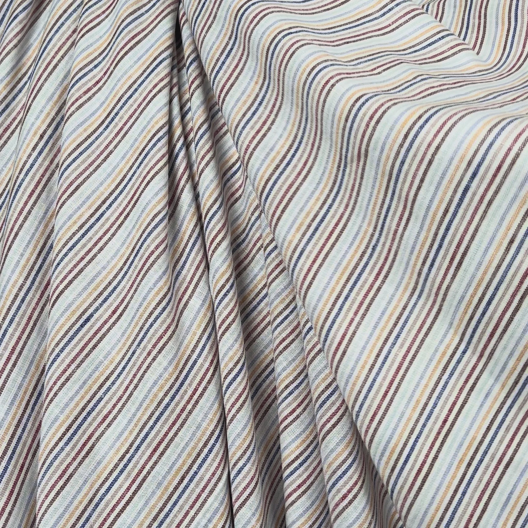 Helter Skelter Harbour Blue Viscose Linen Stripe Woven Dress Fabric Video

