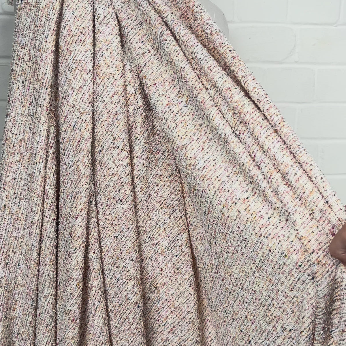 Confetti Tweed Peach Poly Cotton Metallic Jersey Fabric Video