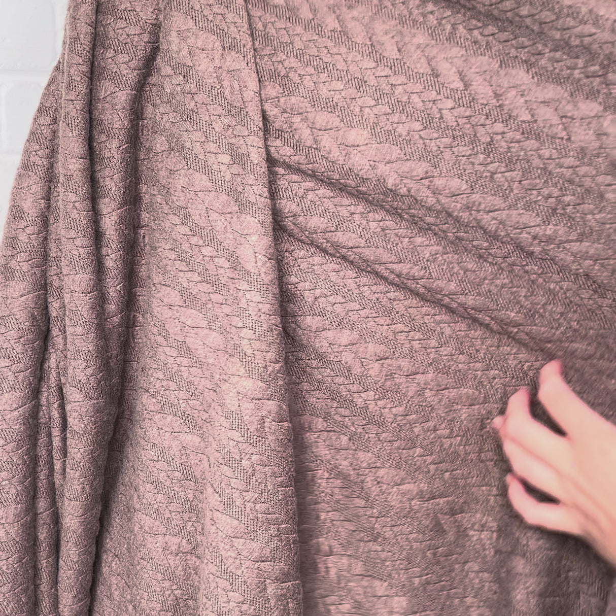 Cable Jersey Cocoa Marl Brown Polyester Viscose Elastane Rope Double Knit Fabric Video