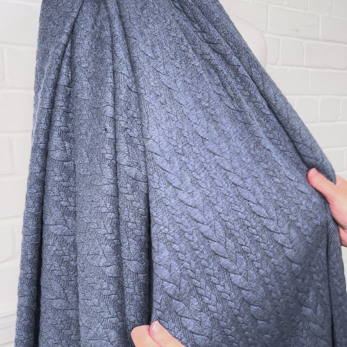 Cable Jersey Blue Marl Polyester Viscose Elastane Rope Double Knit Fabric Video