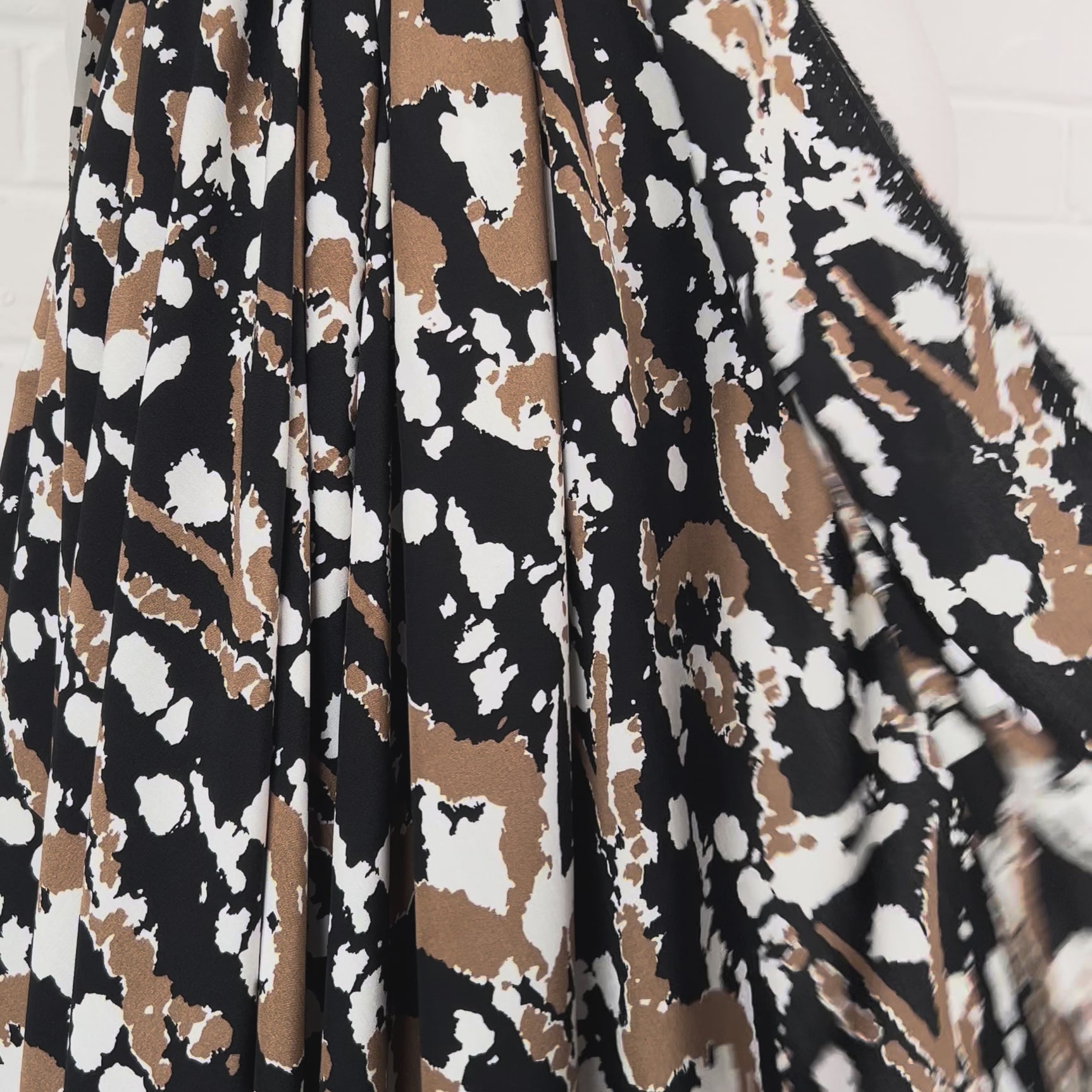 Black and Brown Printed Dress Fabric Viscose Challis Muddy Waters Video