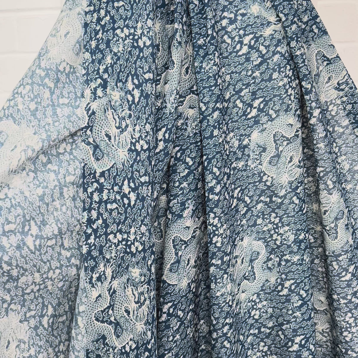 Ex-Designer Chinese Porcelain Cotton Fabric Italian Voile Dragon Sky Video
