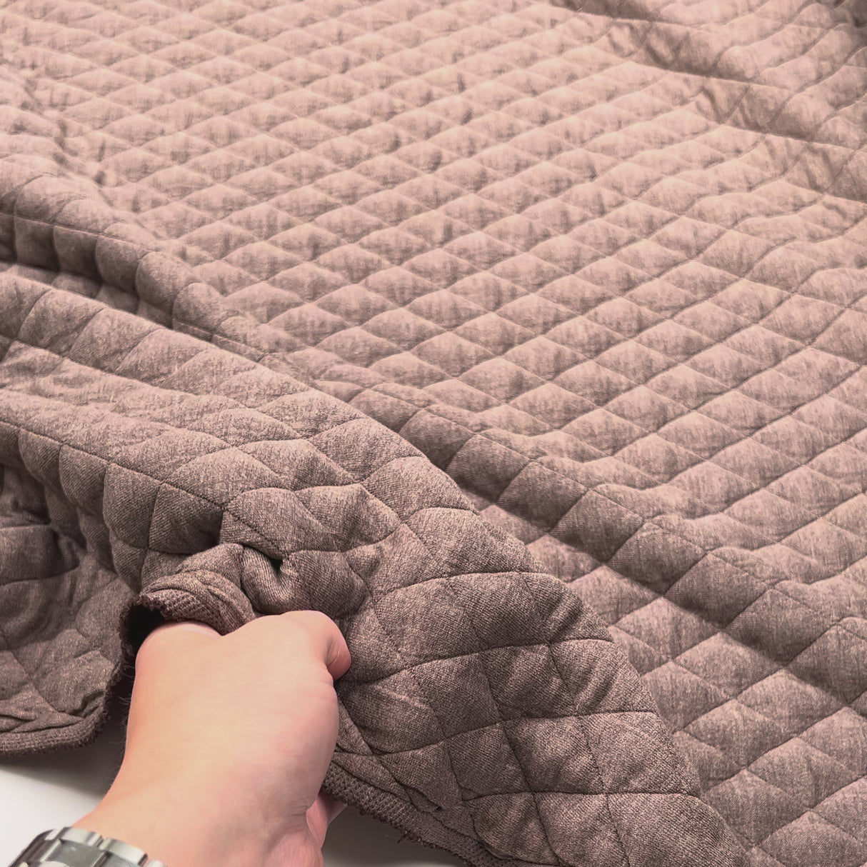 Urban Quilted Jersey Brown Polyester Viscose Elastane Knitted Diamond Quilt Fabric Video
