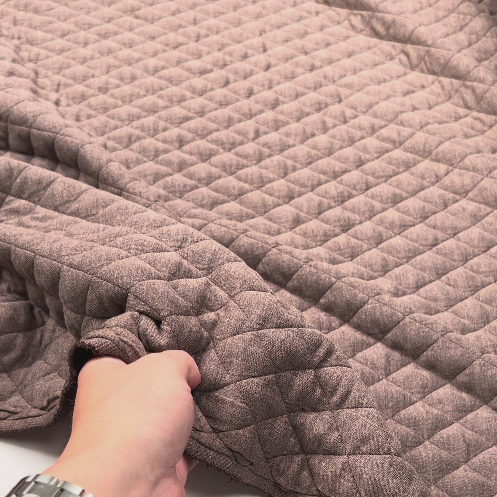 Urban Quilted Jersey Brown Polyester Viscose Elastane Knitted Diamond Quilt Fabric Video