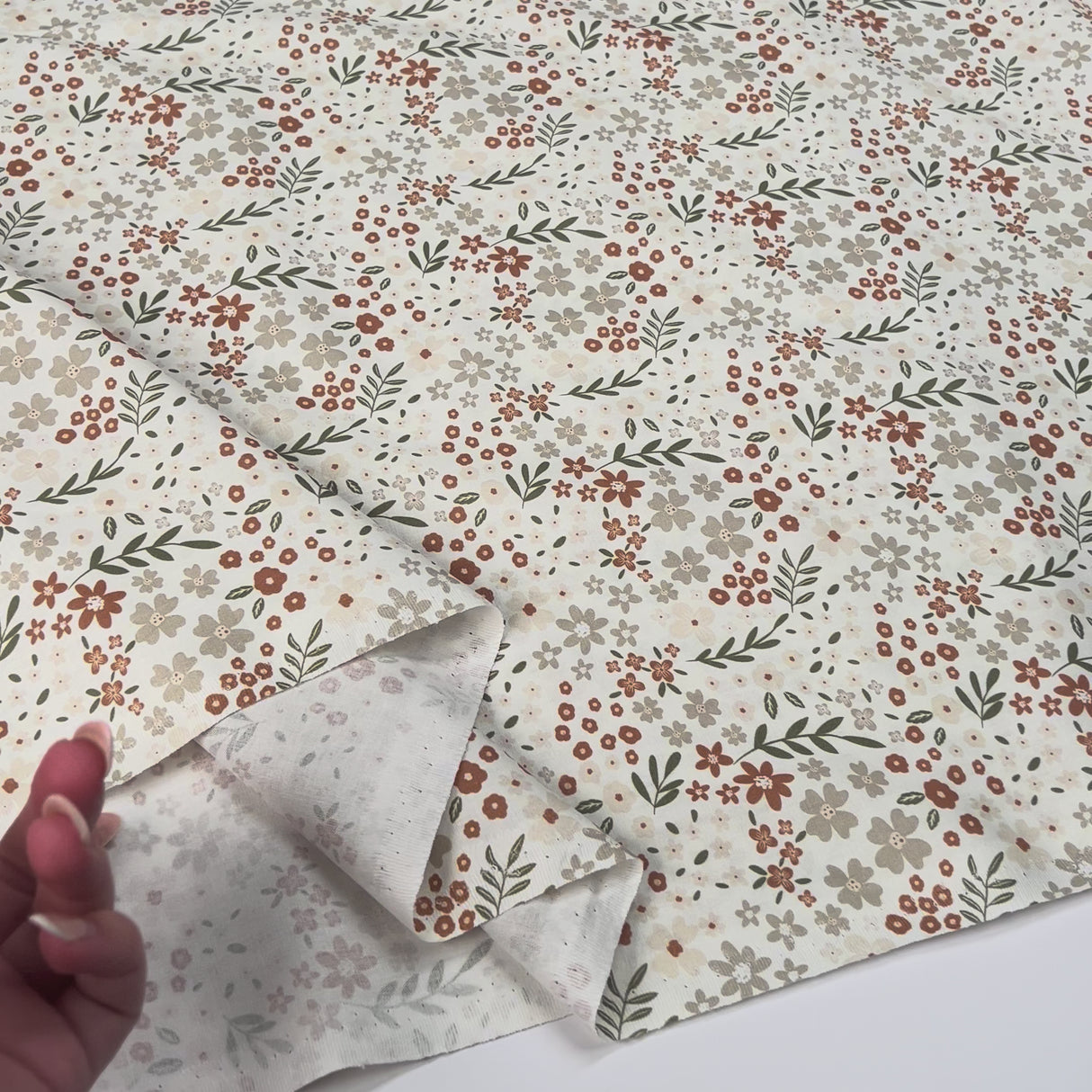 Cotton Poplin Soft Meadow Floral Off White Brown Green Woven Dress Fabric Video