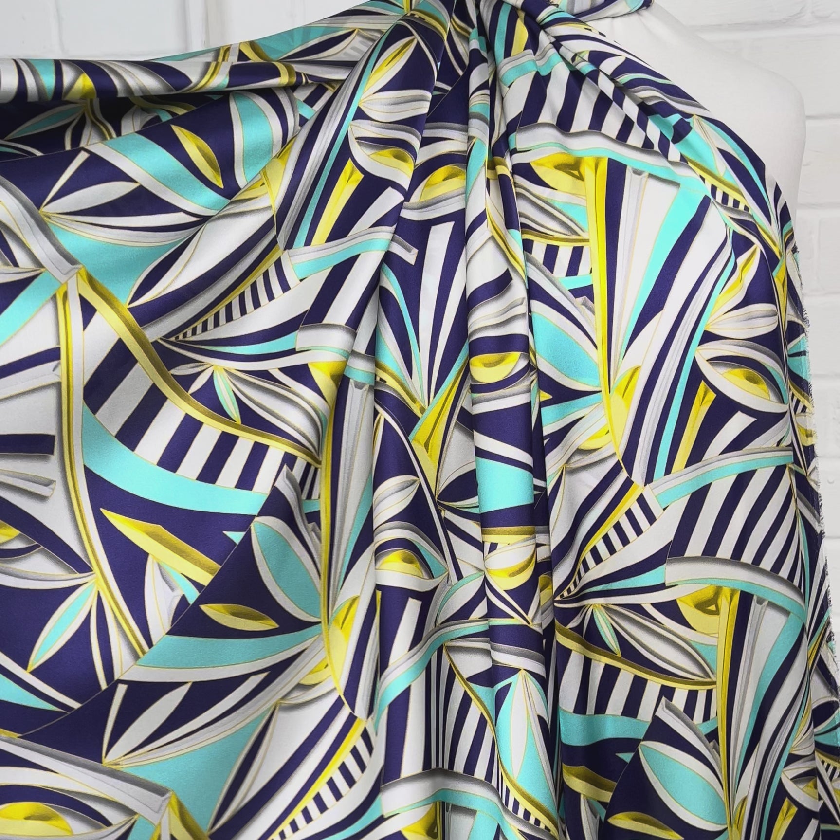 Silks Of Italy Look Again Blue Abstract Yellow Eye Fabric Video