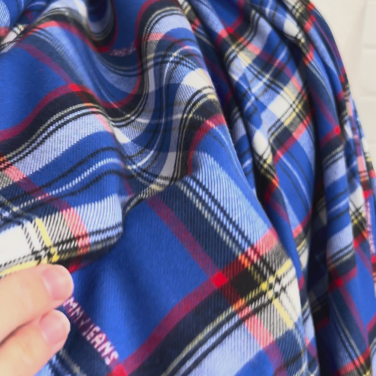 Italian Brushed Cotton Blue Check Designer Deadstock Flannel Fabric Video