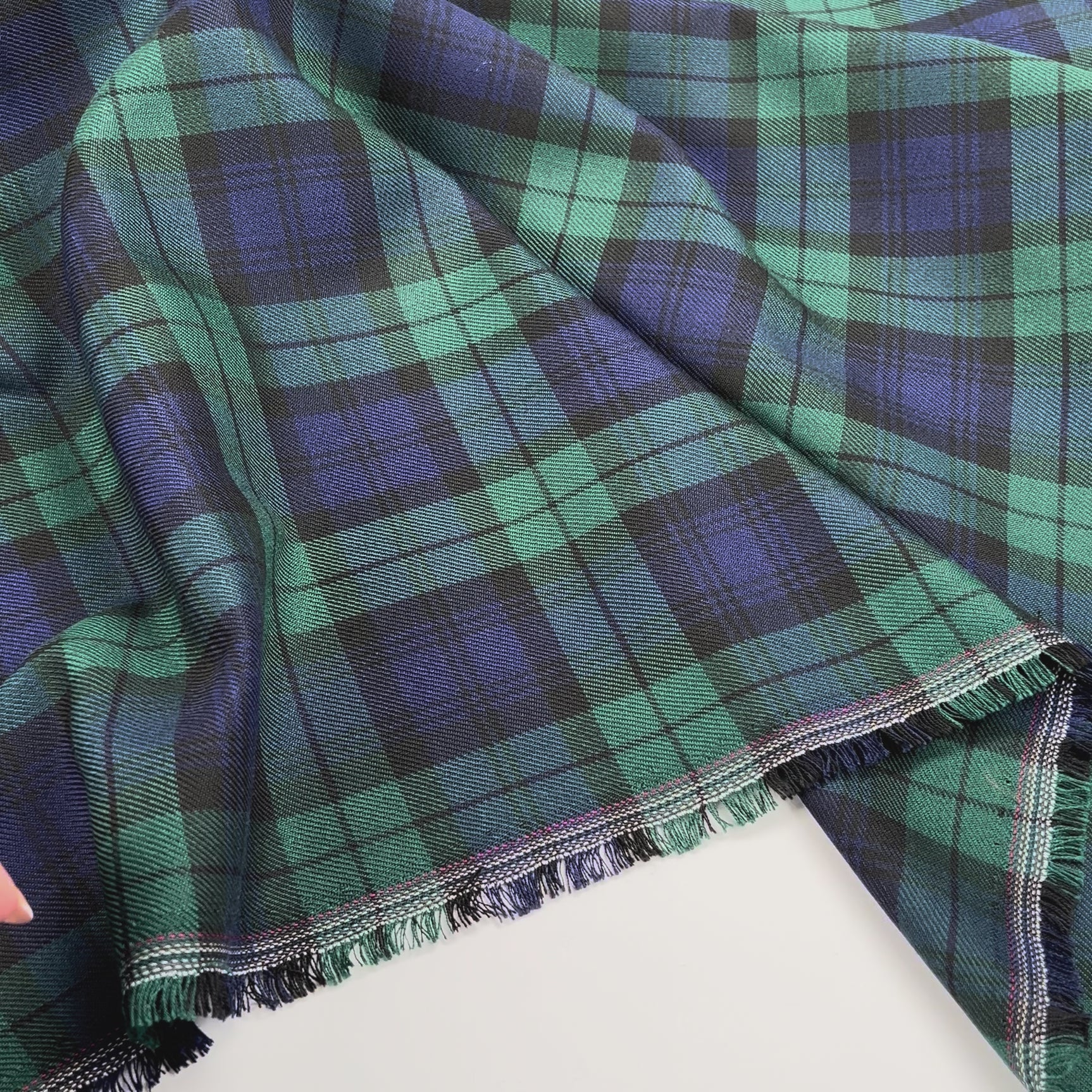 Tartan Dougal Polyester Viscose Blackwatch Green Navy Check Dress Fabric Video