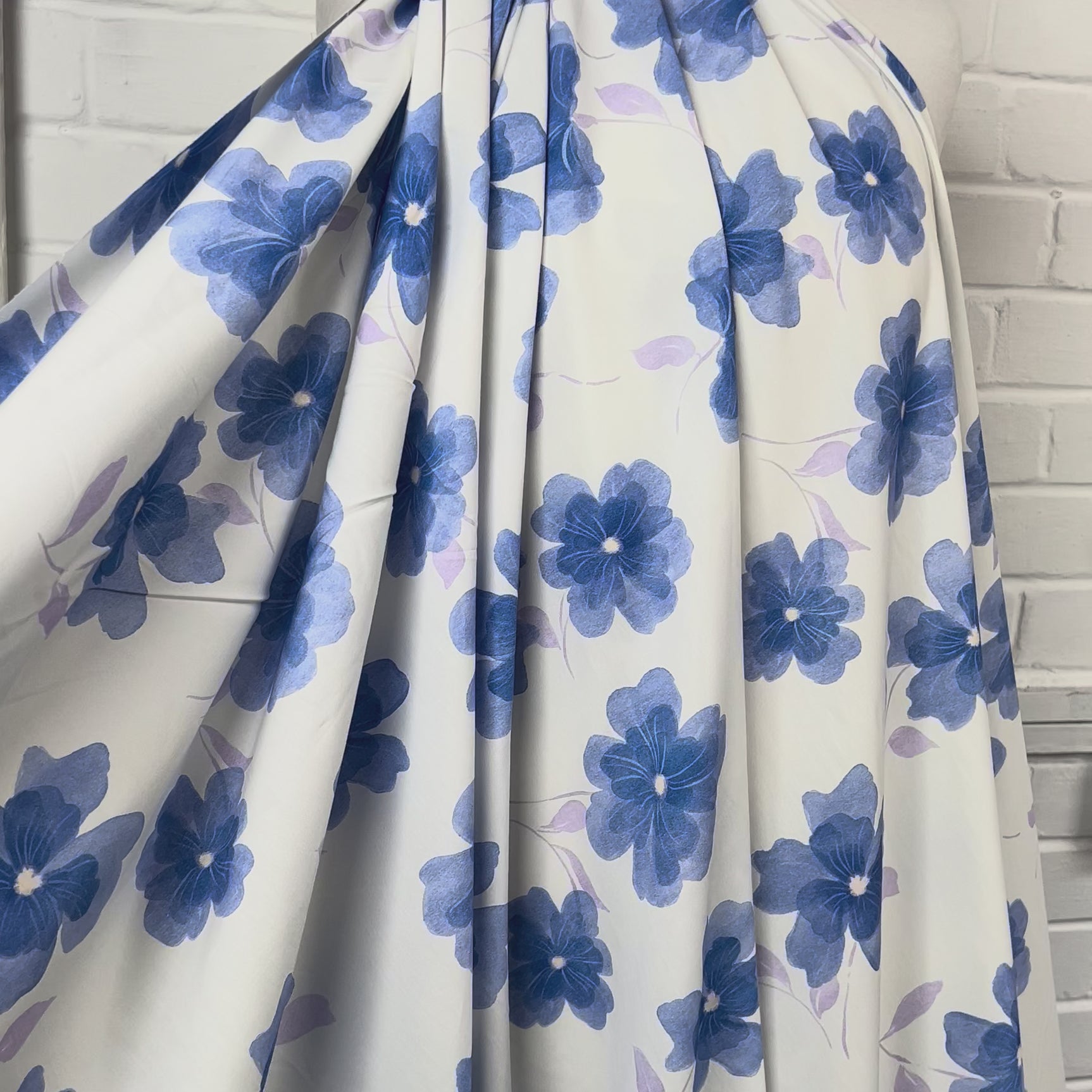 Absolutley Cotton Blue Purple White Floral Dress Fabric Video