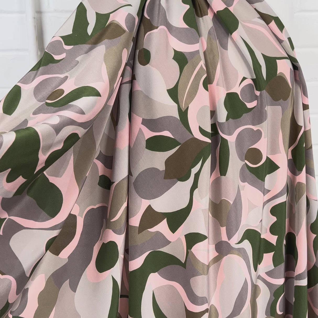 Silk Crepe De Chine Maisie Italian Pink Green Camo Fabric Video
