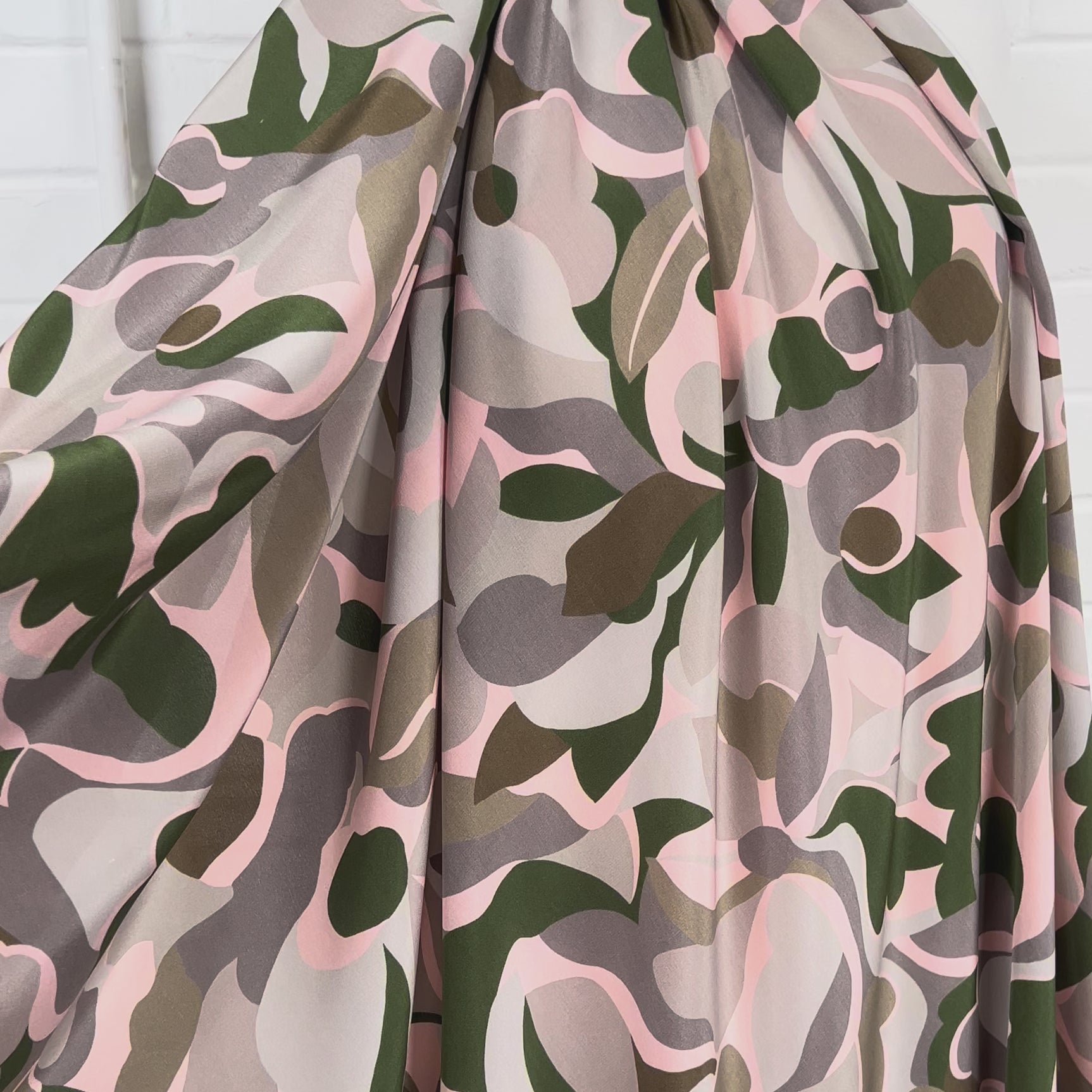 Silk Crepe De Chine Maisie Italian Pink Green Camo Fabric Video