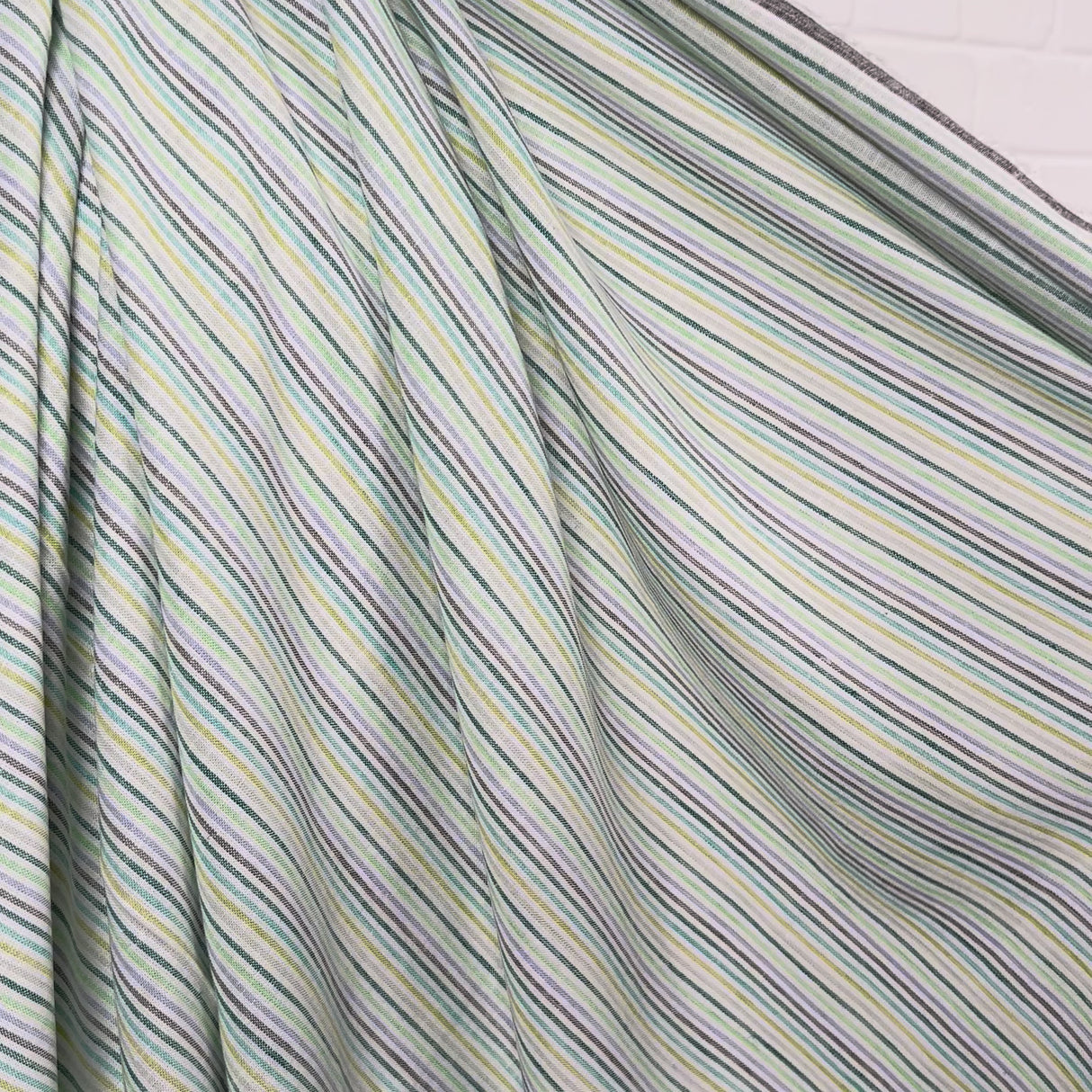 Helter Skelter Lagoon Green Viscose Linen Stripe Woven Dress Fabric Video