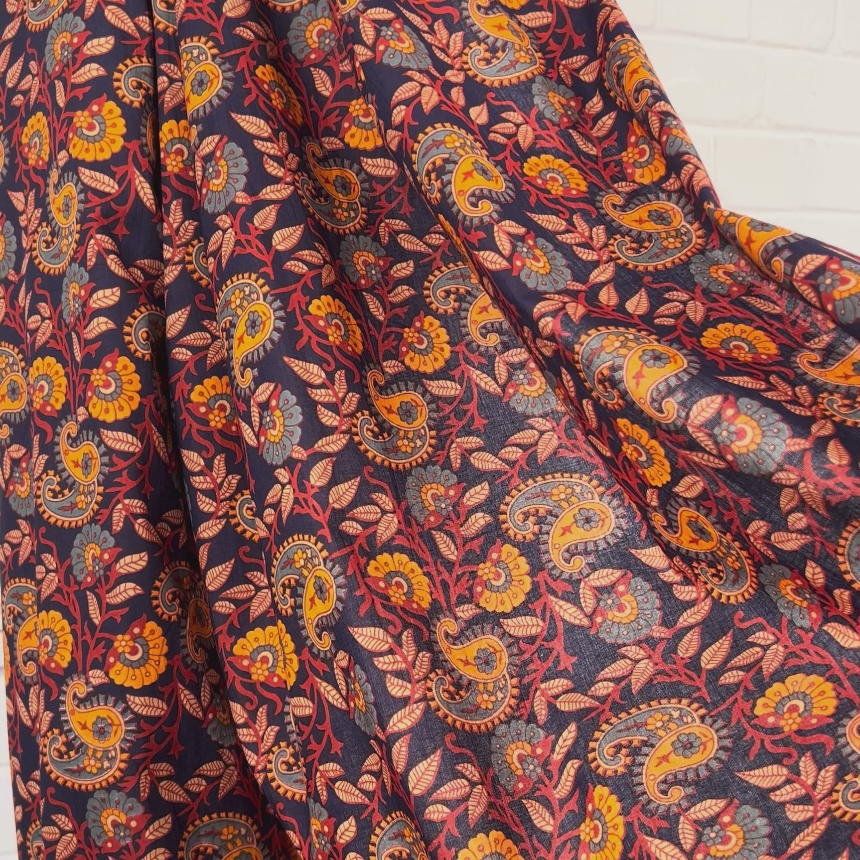 Cotton Voile Myra Navy Floral Abstract Batik Printed Oeko Tex Fabric Vdeo