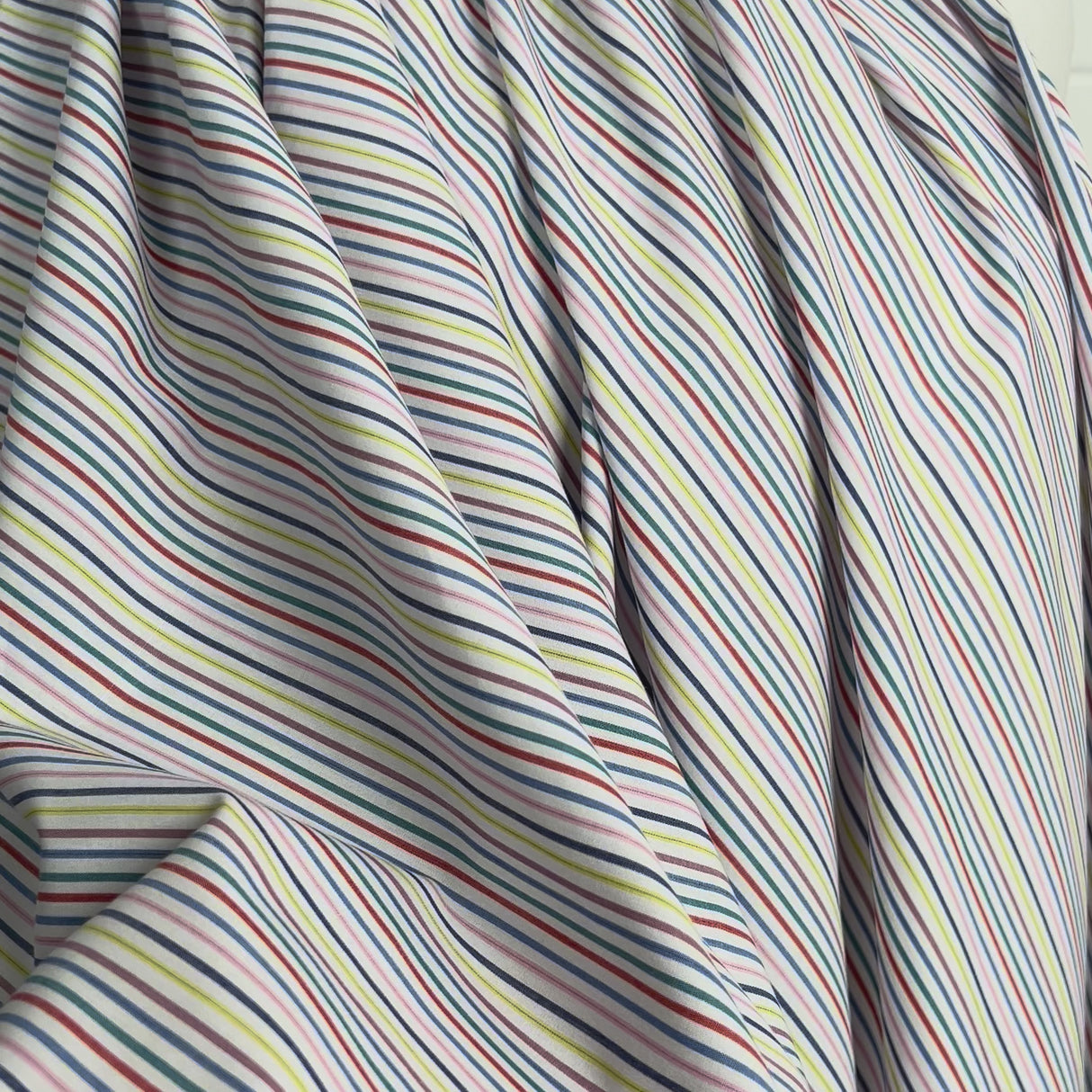 Cotton Rigato Multi White Italian Stripe Shirt Fabric Video