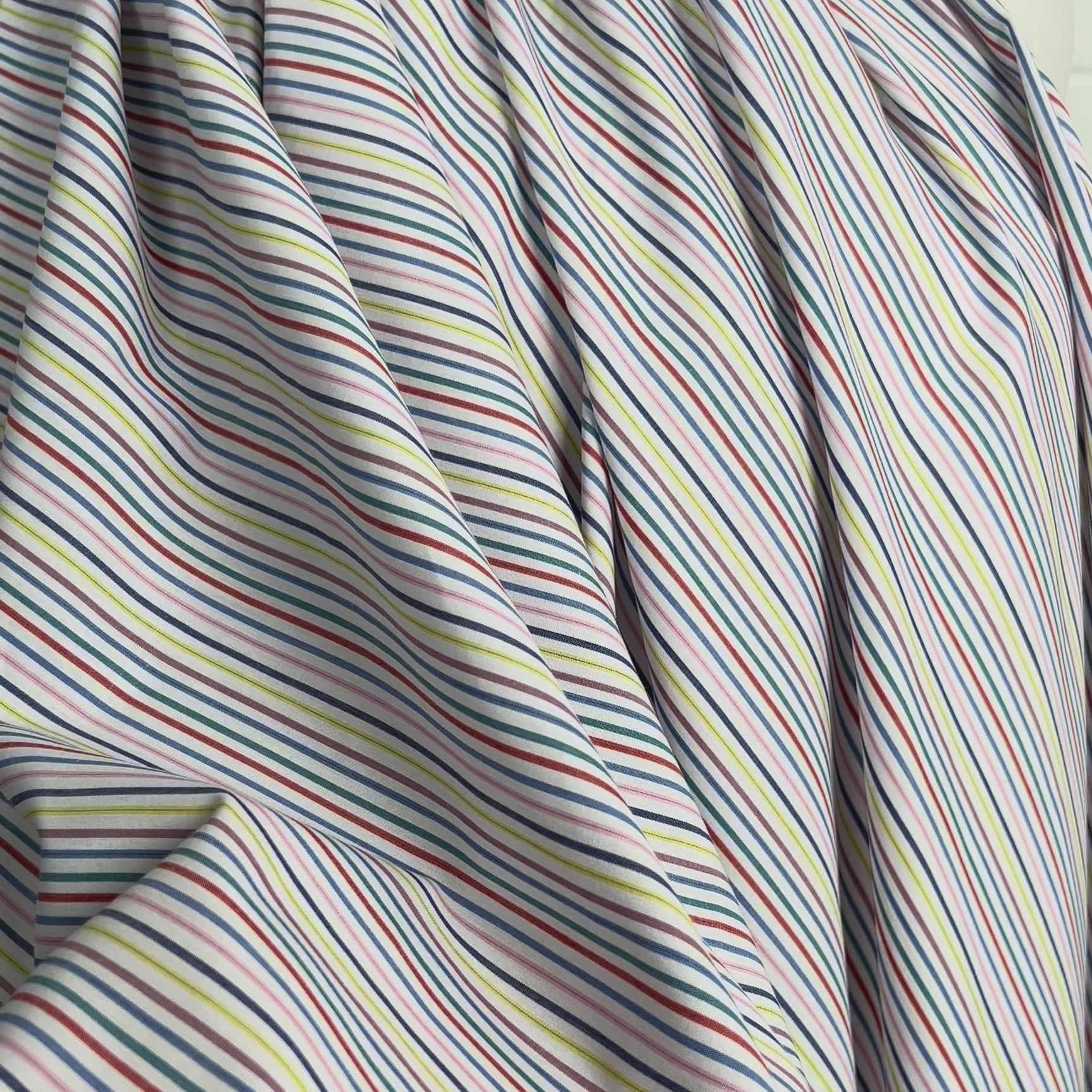 Cotton Rigato Multi White Italian Stripe Shirt Fabric Video