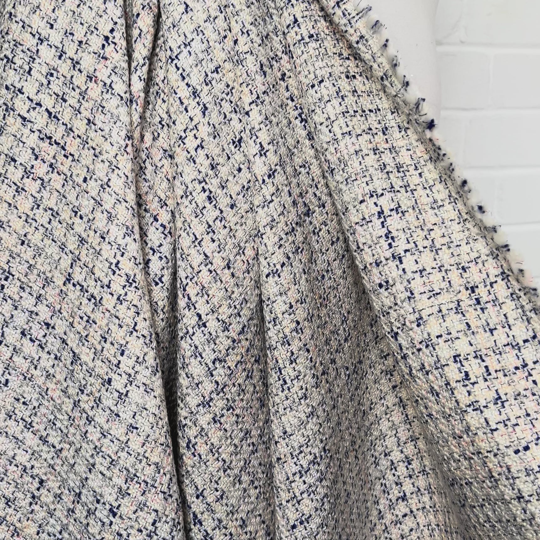 Regency Tweed Cotton Blend Blue Cream Fabric Video