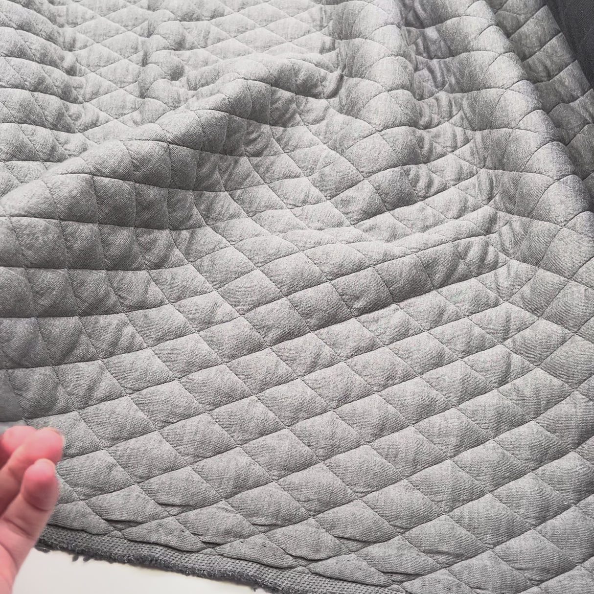 Urban Quilted Jersey Grey Polyester Viscose Elastane Knitted Diamond Quilt Fabric Video