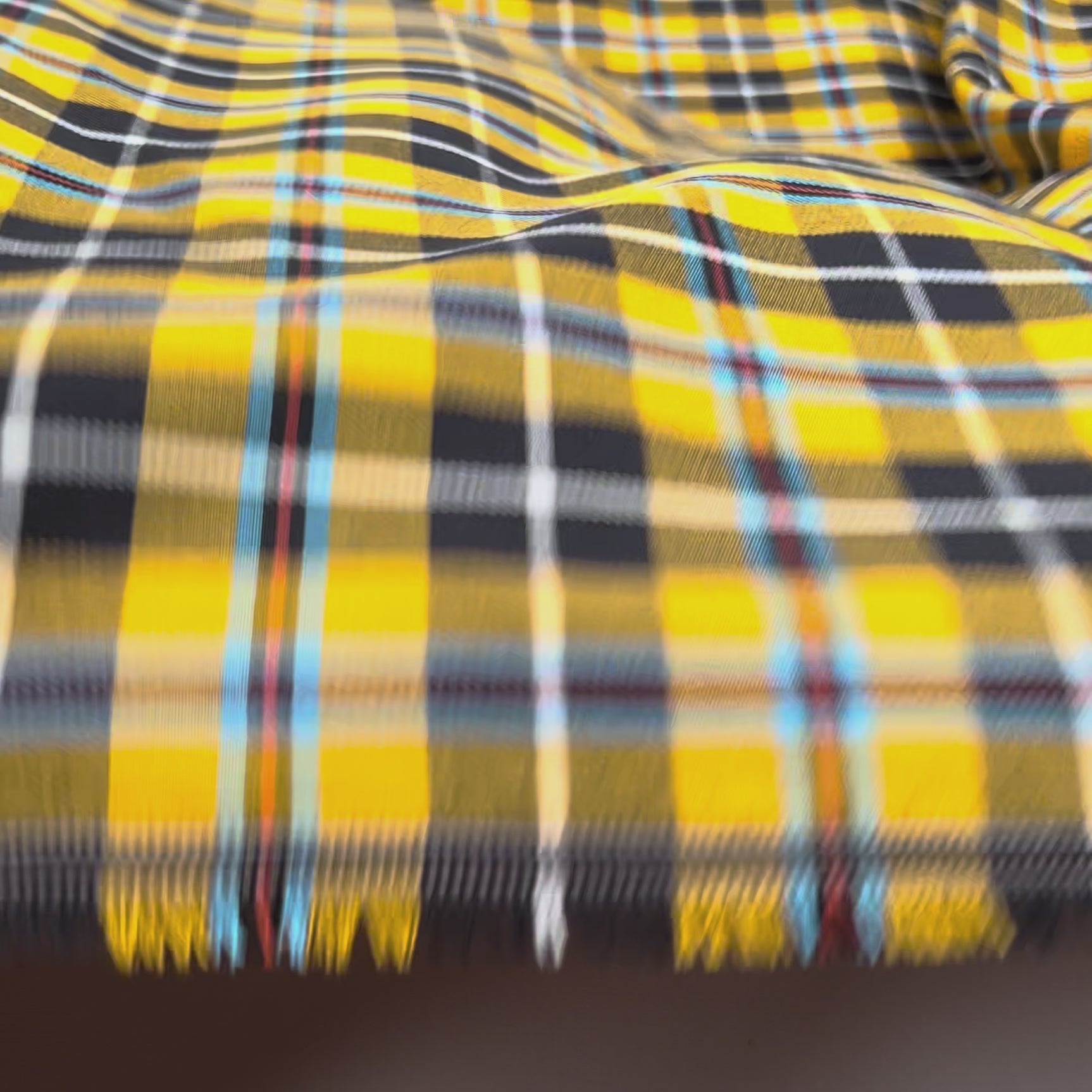 Tartan Lowen Polyester Viscose Mustard Yellow Black Check Dress Fabric Video