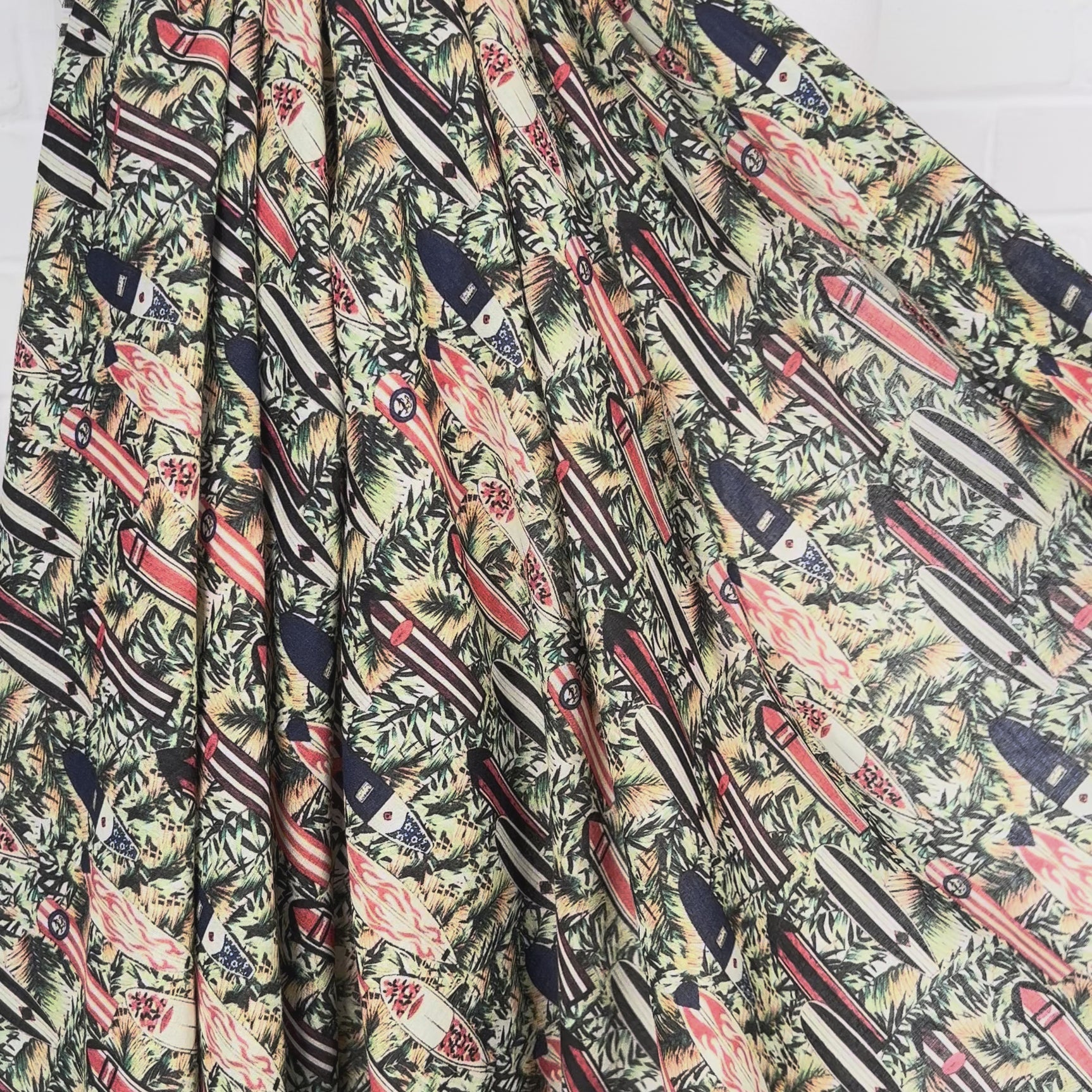 Ex-Designer Surfboard Print Cotton Fabric Italian Voile Fistral Video